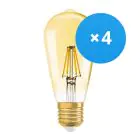 Confezione Multipack 4x Osram Vintage 1906 LED E27 Pera Chiara 6.5W 725lm - 824 Bianco Molto Caldo | Dimmerabile - Sostitutiva 55W
