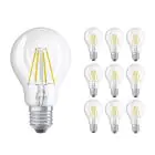 Confezione Multipack 10x Osram CLASSIC LED E27 Pera Filamento Chiara 4W 470lm - 827 Bianco Molto Caldo | Sostitutiva 40W